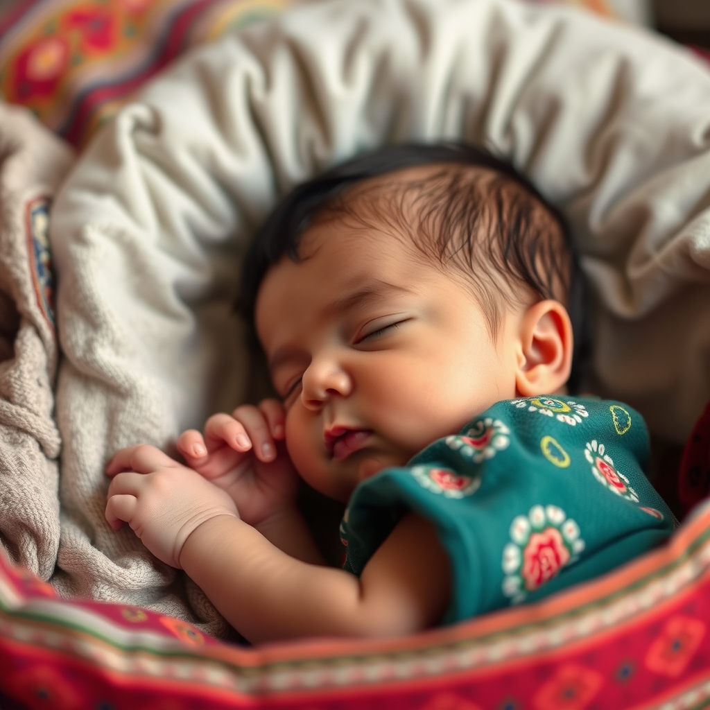 Newborn sleeping safely on their back in a cot following UK safe sleep guidelines